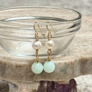 Gold-Filled Amazonite & Pearl Dangle Earrings